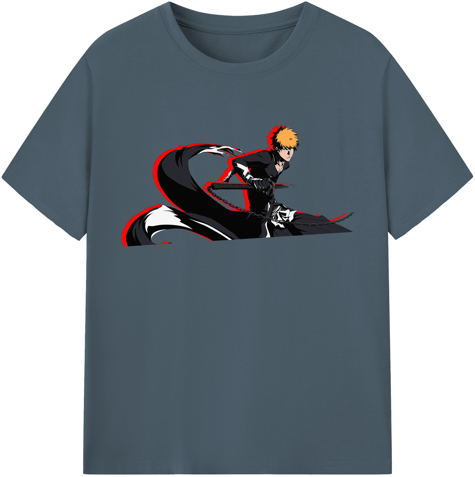 （画像用） ブリーチ 黒崎一護（くろさき いちご）BLEACH Kurosaki Ichigo 綿100％半袖Tシャツ（フロントプリント）